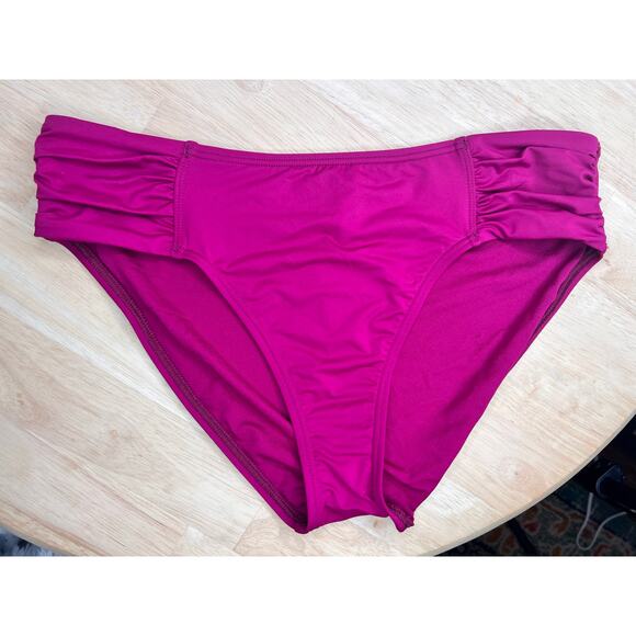 Tommy Bahama Pearl High Waist Side Shirred Bikini Bottoms Cabernet Crush L NWT - Picture 3 of 7